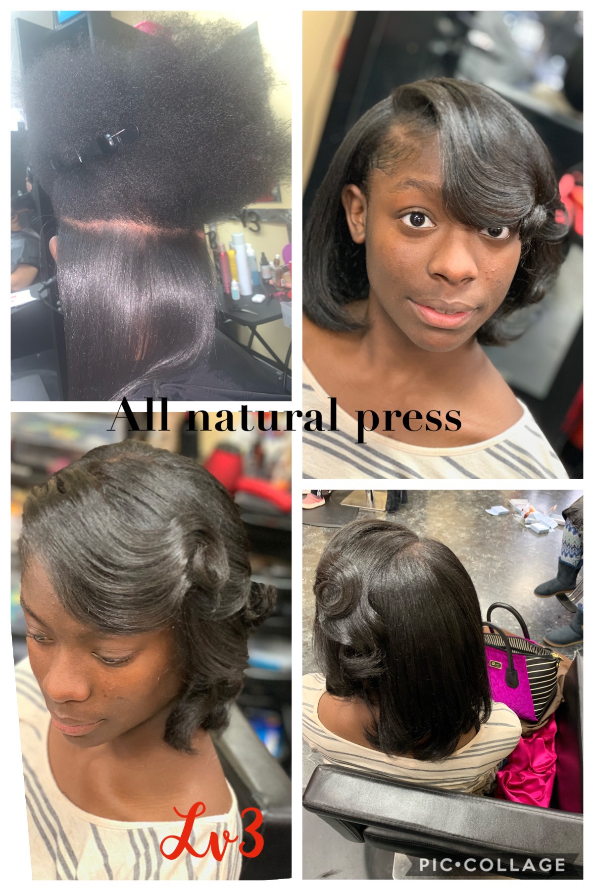 All-natural silk press before and after at Level 3 Salon
